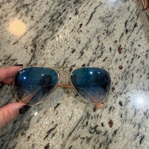 Ray-Ban Gold Frame Sunglasses with Blue Lenses